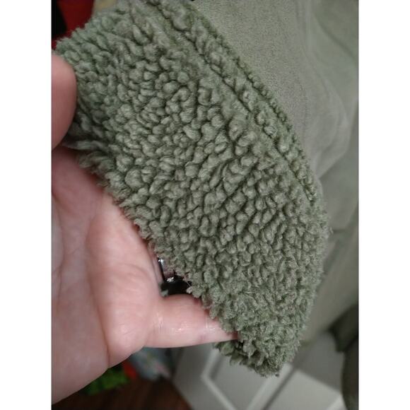 L.L. Bean Woman's L Coat Faux Suede Leather Sage Green Sherpa Button Up - Picture 5 of 10